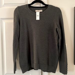 LOFT Button Cuff Gray Sweater